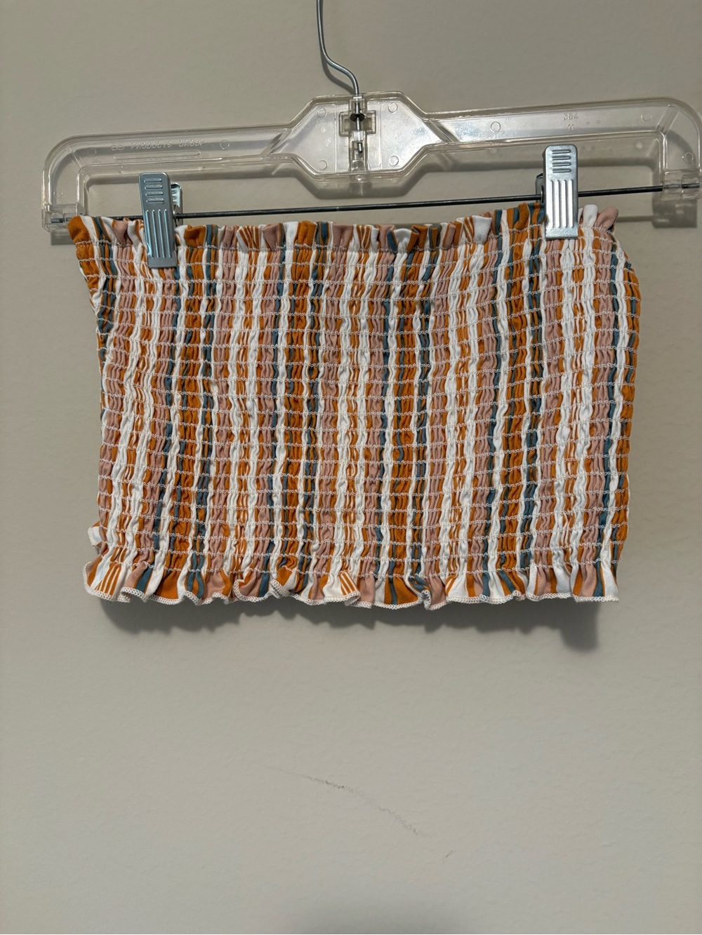 Lulu's Cream, Rust & Blue Striped Smocked Tube Top